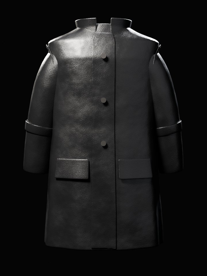 The YN study overcoat, rendered, from the front.